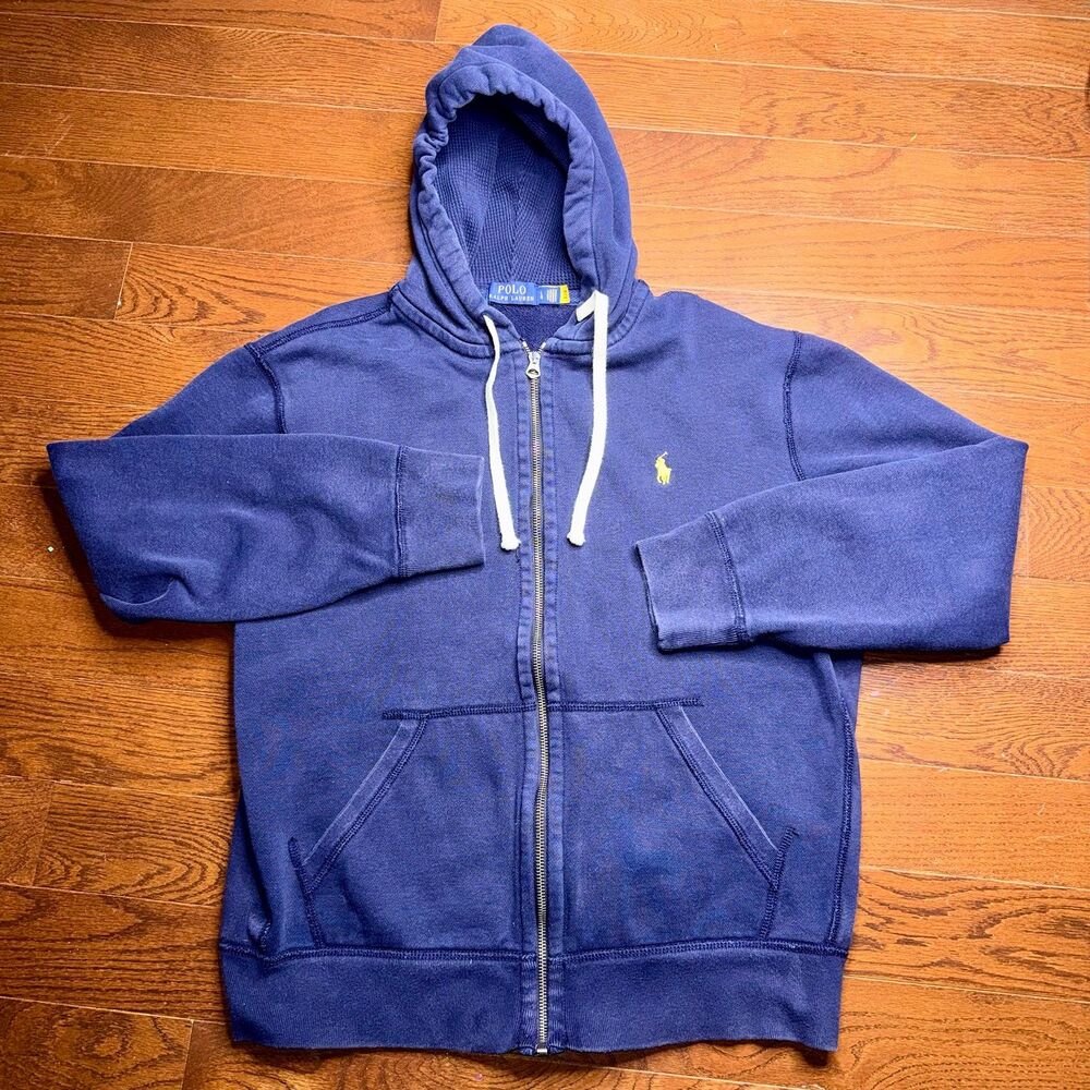 Polo Ralph Lauren Men’s Sz Large Navy Thermal Full Zip Hoodie Sweatshirt Pony - Picture 3 of 16